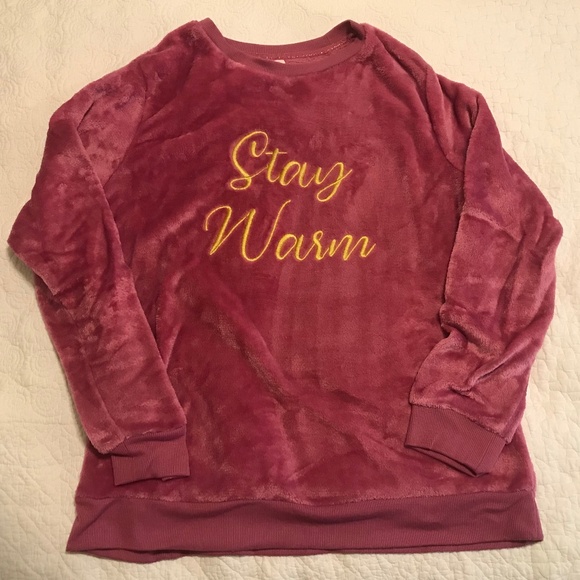 Fluffy! Secret Treasures long sleeved pink crewneck “stay warm” sweatshirt (L) - Picture 1 of 15